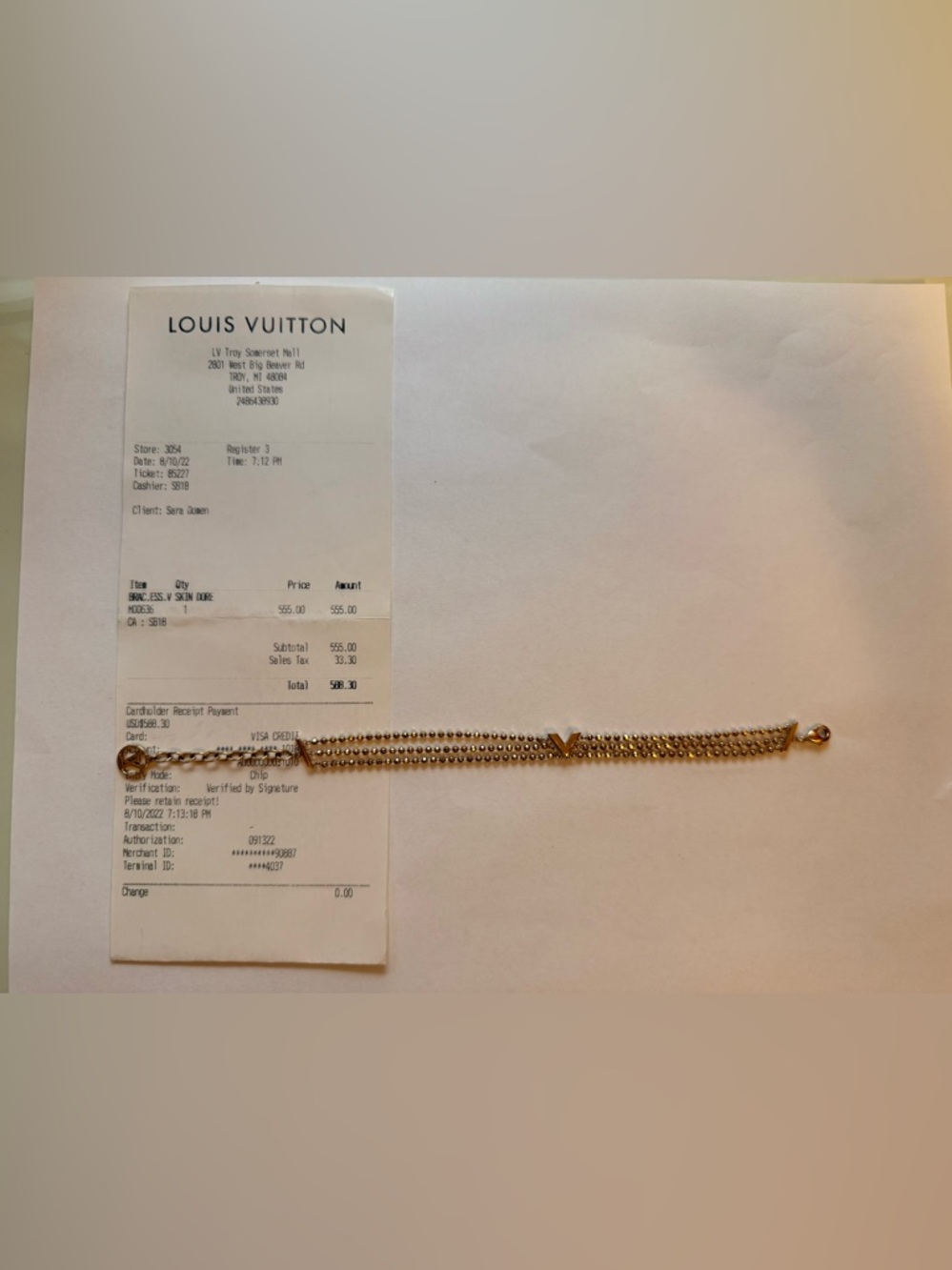 Louis Vuitton Gold V Bracelet